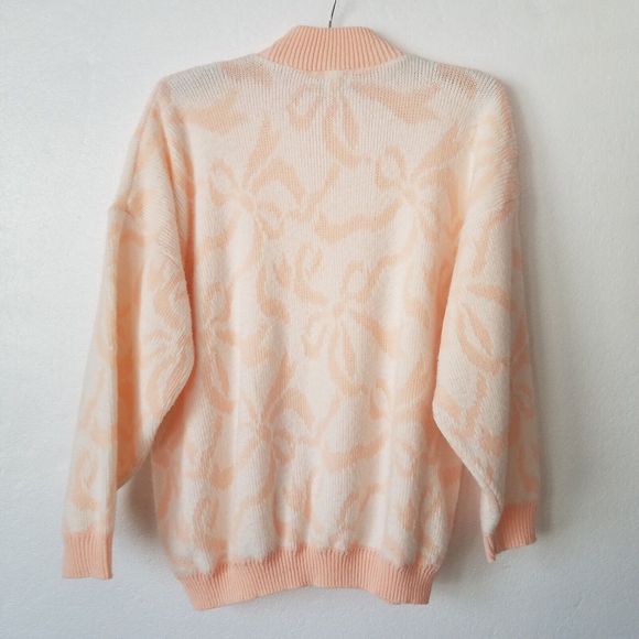 Vtg Classic Essential Womens L Pastel Floral Fluffy Sweater Peach White Enid - Picture 3 of 7